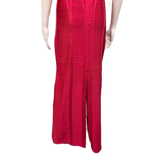Herve Leger Kora Signature Gown Bright Rose Pink