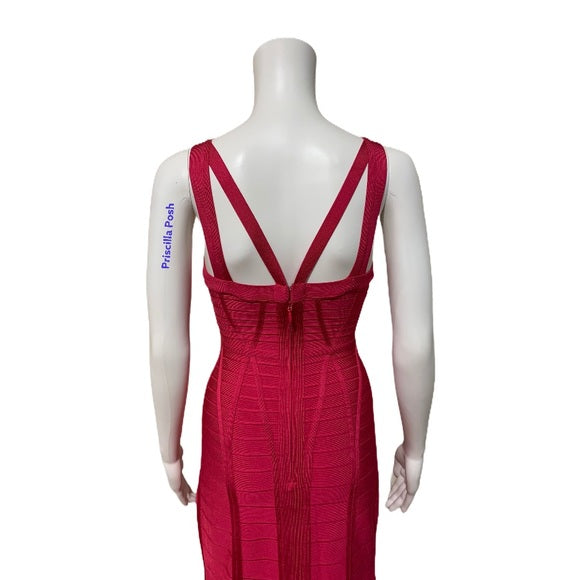 Herve Leger Kora Signature Gown Bright Rose Pink