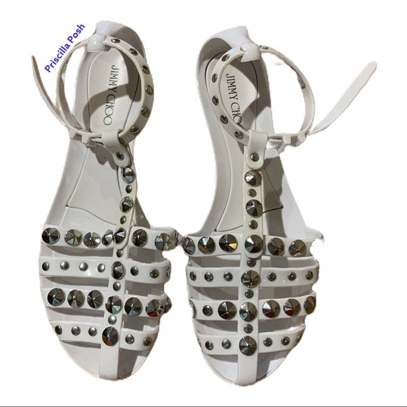 Jimmy Choo White Jelly Silver Studded Sandals EUC