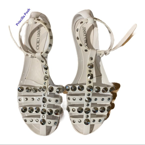 Jimmy Choo White Jelly Silver Studded Sandals EUC