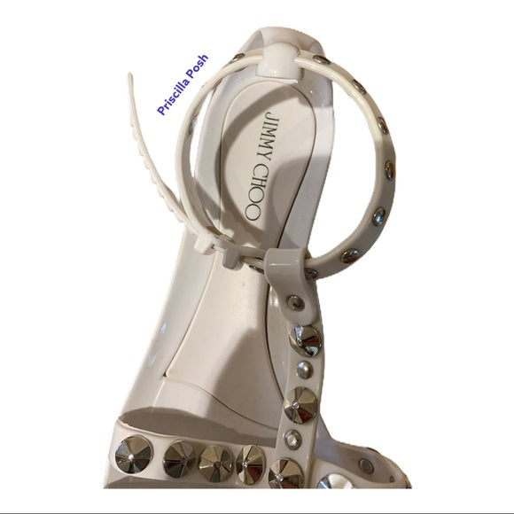 Jimmy Choo White Jelly Silver Studded Sandals EUC