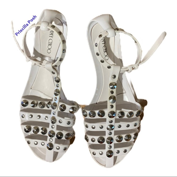 Jimmy Choo White Jelly Silver Studded Sandals EUC