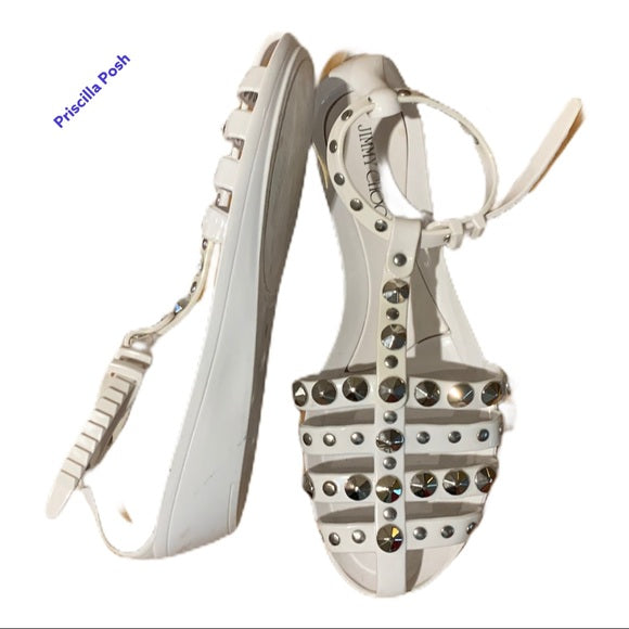 Jimmy Choo White Jelly Silver Studded Sandals EUC