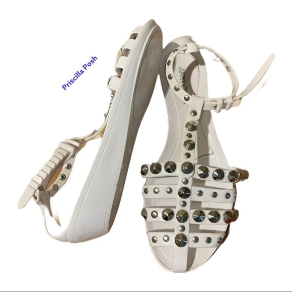 Jimmy Choo White Jelly Silver Studded Sandals EUC