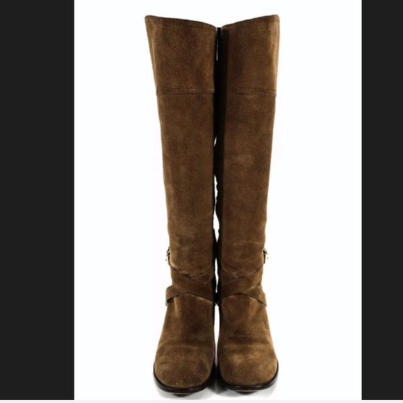 Tory Burch Livingston Suede Riding Boot Block Heel