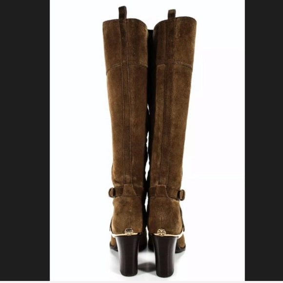 Tory Burch Livingston Suede Riding Boot Block Heel