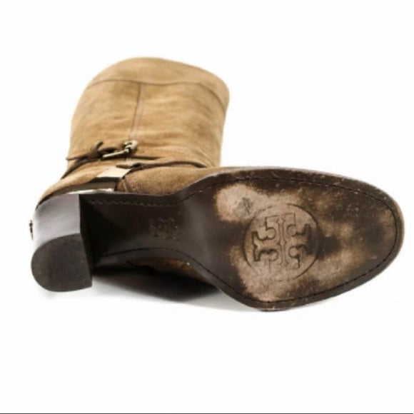 Tory Burch Livingston Suede Riding Boot Block Heel