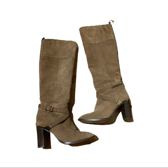 Tory Burch Livingston Suede Riding Boot Block Heel
