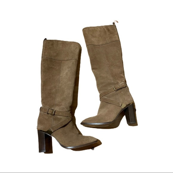 Tory Burch Livingston Suede Riding Boot Block Heel