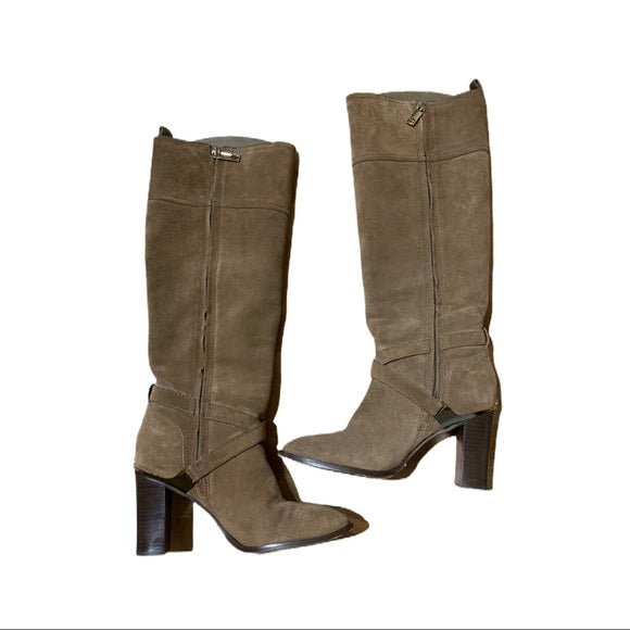 Tory Burch Livingston Suede Riding Boot Block Heel