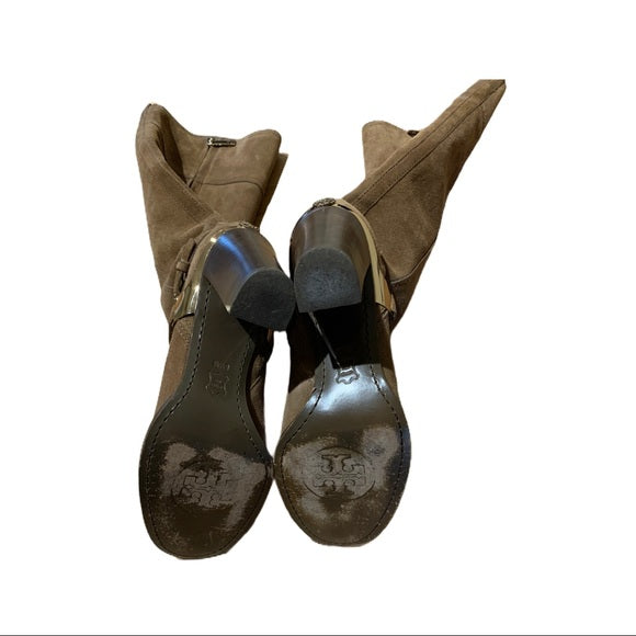 Tory Burch Livingston Suede Riding Boot Block Heel