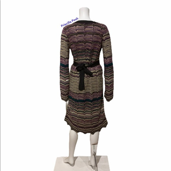 M Missoni Multi Color Striped Long Sleeve Dress