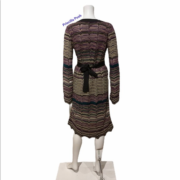 M Missoni Multi Color Striped Long Sleeve Dress