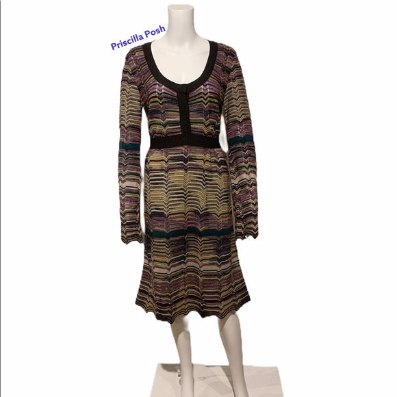 M Missoni Multi Color Striped Long Sleeve Dress