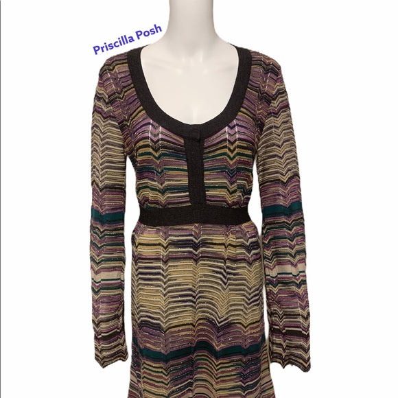 M Missoni Multi Color Striped Long Sleeve Dress