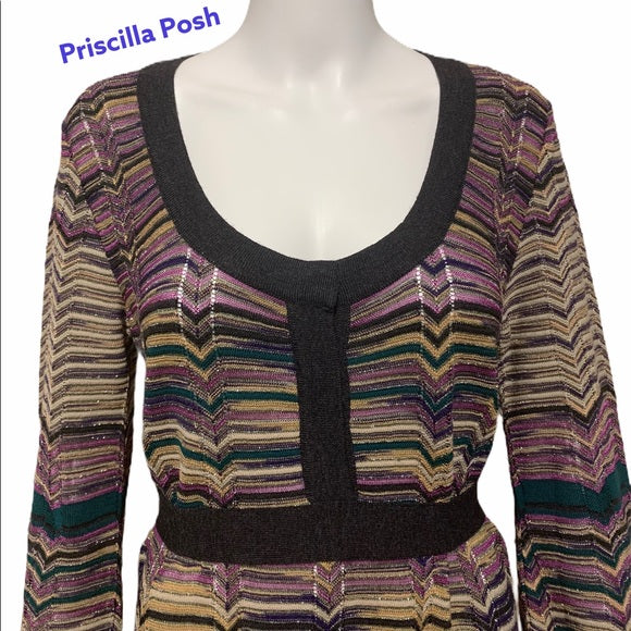 M Missoni Multi Color Striped Long Sleeve Dress
