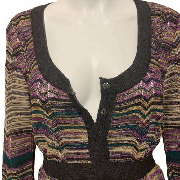 M Missoni Multi Color Striped Long Sleeve Dress