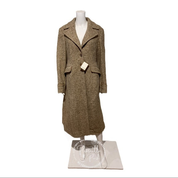 NWT COACH Wool Single Breasted Long Peacoat Brown