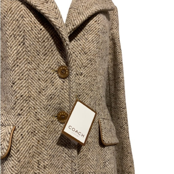 NWT COACH Wool Single Breasted Long Peacoat Brown