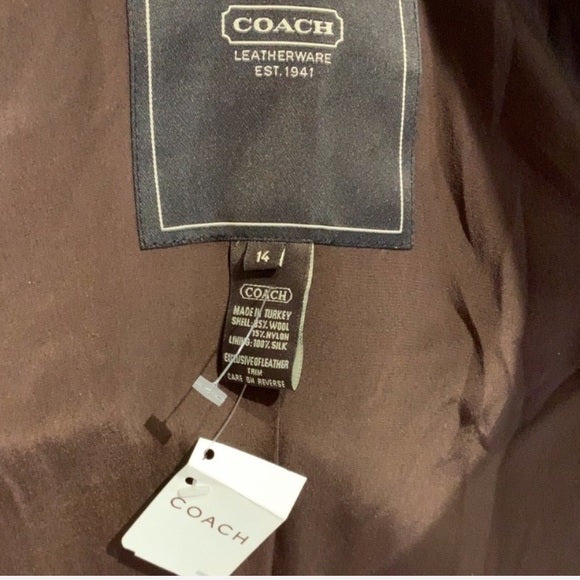 NWT COACH Wool Single Breasted Long Peacoat Brown