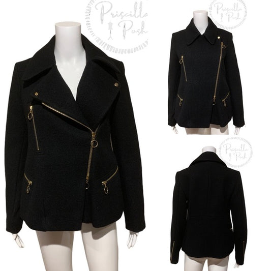 Chloé Washed Wool Melton Moto Jacket Black Jacket