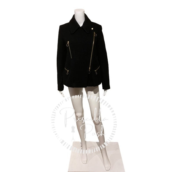 Chloé Washed Wool Melton Moto Jacket Black Jacket