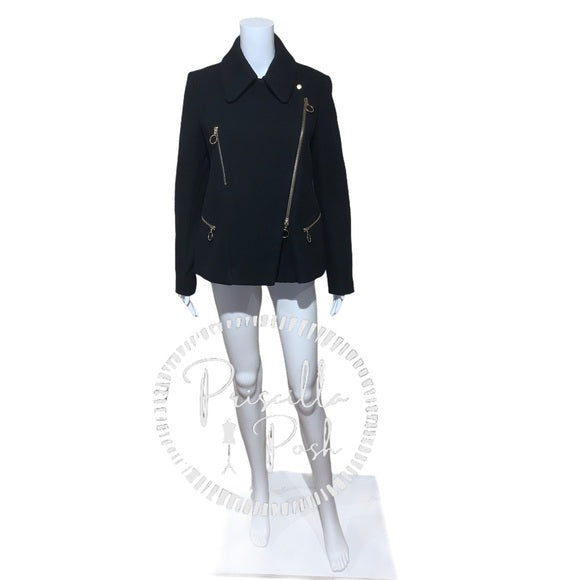 Chloé Washed Wool Melton Moto Jacket Black Jacket