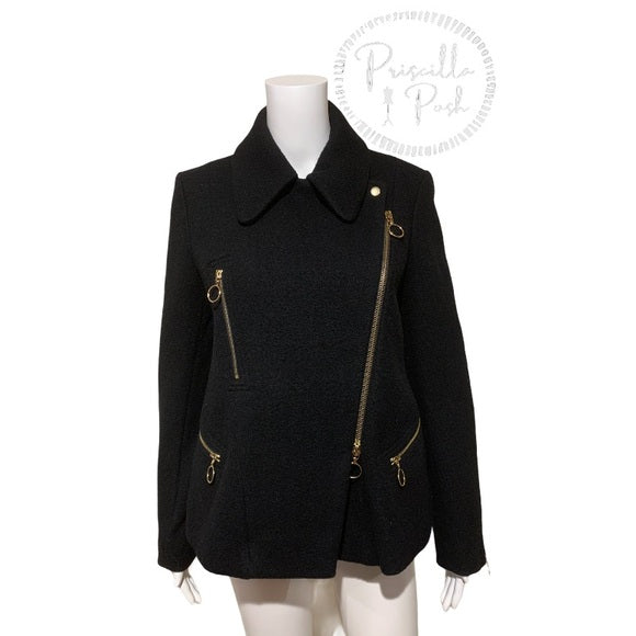 Chloé Washed Wool Melton Moto Jacket Black Jacket