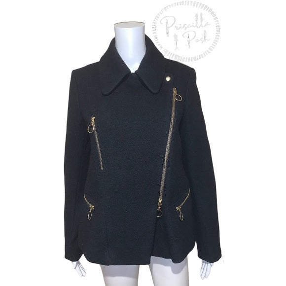 Chloé Washed Wool Melton Moto Jacket Black Jacket