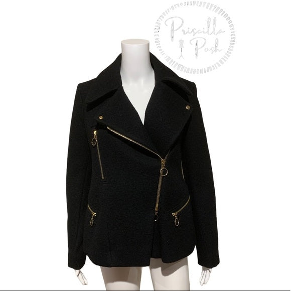 Chloé Washed Wool Melton Moto Jacket Black Jacket