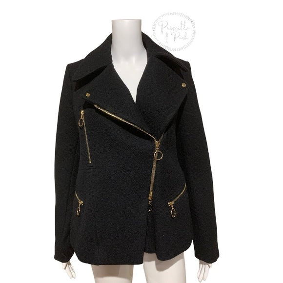 Chloé Washed Wool Melton Moto Jacket Black Jacket