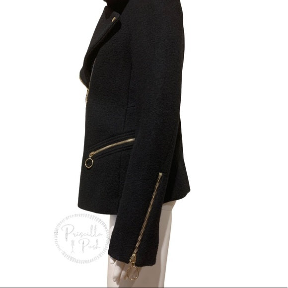 Chloé Washed Wool Melton Moto Jacket Black Jacket