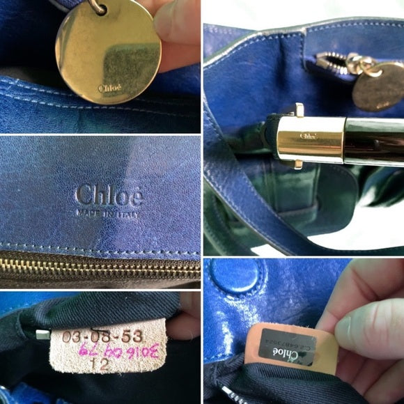 CHLOE Leather Saskia Zip Top Tote Navy MSRP $1,680