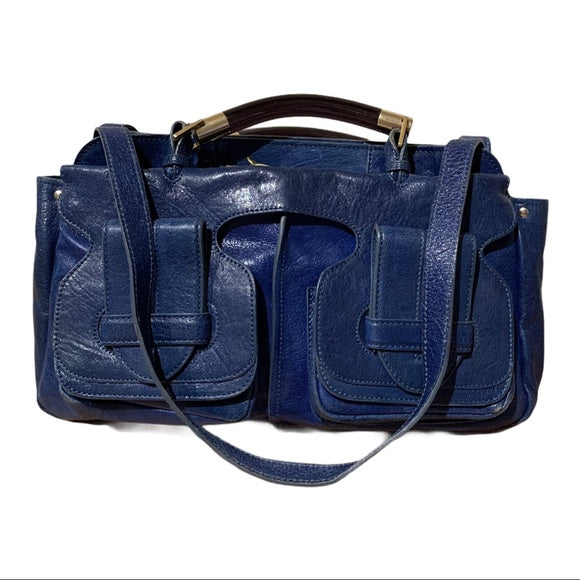 CHLOE Leather Saskia Zip Top Tote Navy MSRP $1,680