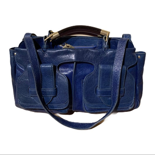 CHLOE Leather Saskia Zip Top Tote Navy MSRP $1,680