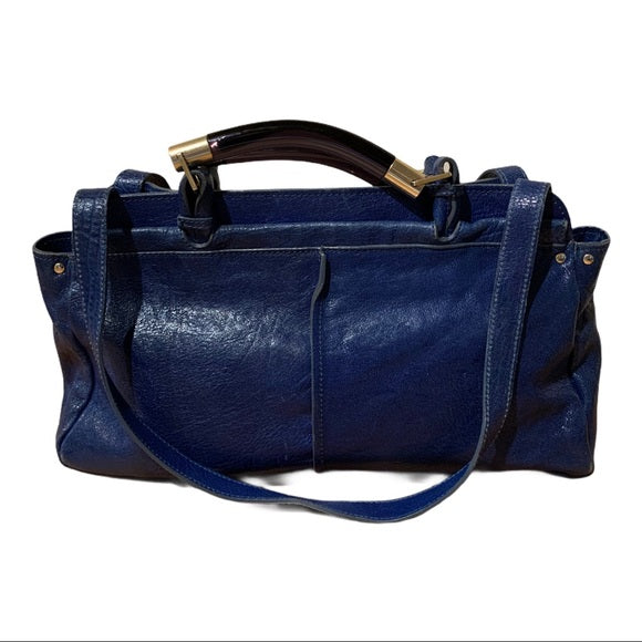 CHLOE Leather Saskia Zip Top Tote Navy MSRP $1,680