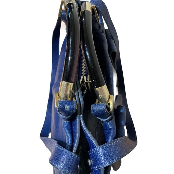 CHLOE Leather Saskia Zip Top Tote Navy MSRP $1,680