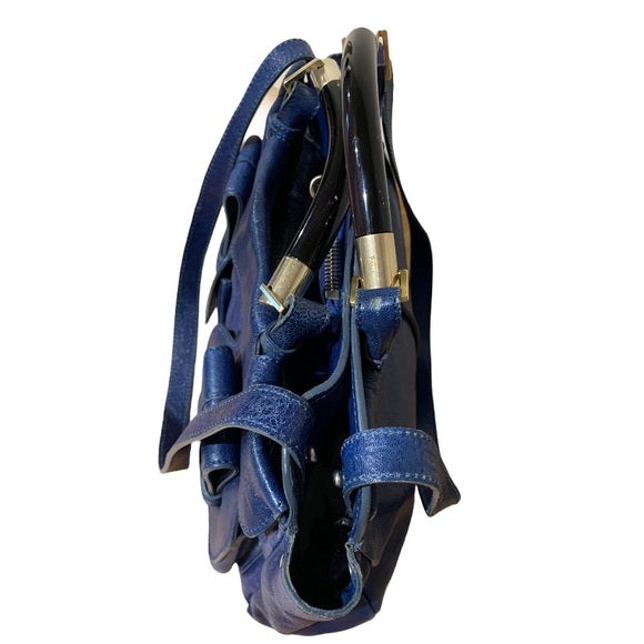 CHLOE Leather Saskia Zip Top Tote Navy MSRP $1,680