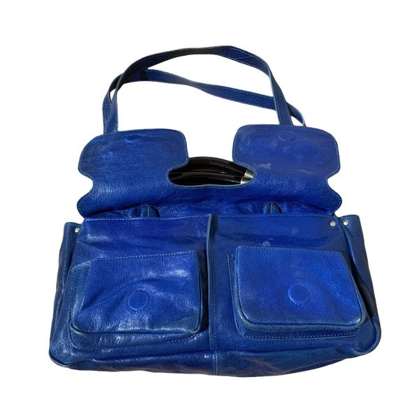 CHLOE Leather Saskia Zip Top Tote Navy MSRP $1,680