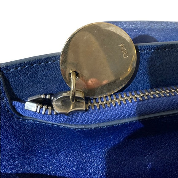 CHLOE Leather Saskia Zip Top Tote Navy MSRP $1,680