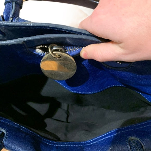 CHLOE Leather Saskia Zip Top Tote Navy MSRP $1,680