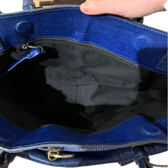 CHLOE Leather Saskia Zip Top Tote Navy MSRP $1,680