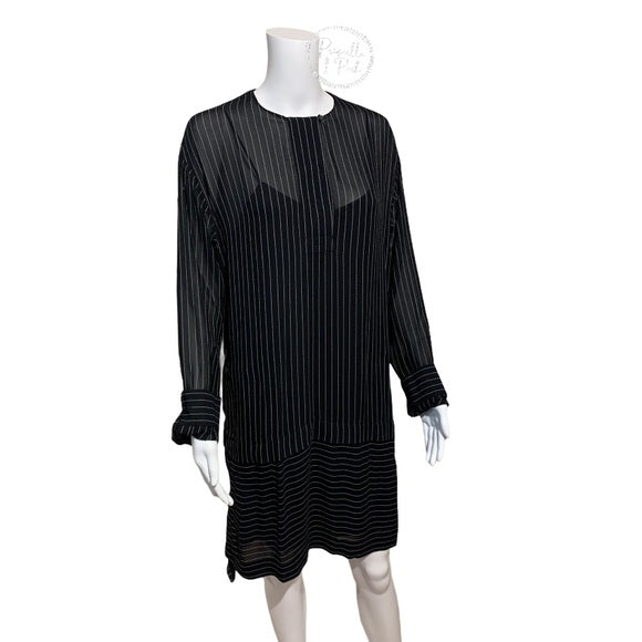 Alexander Wang Black Pinstripe Sheer Shirt Dress