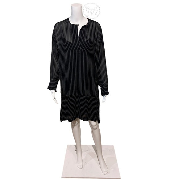 Alexander Wang Black Pinstripe Sheer Shirt Dress