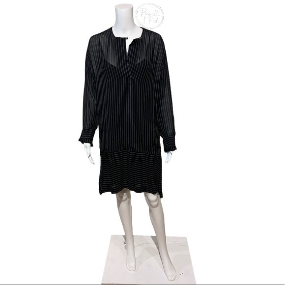Alexander Wang Black Pinstripe Sheer Shirt Dress