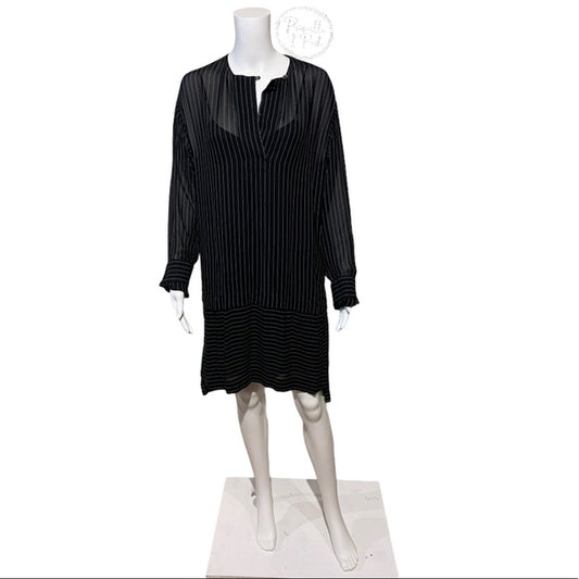 Alexander Wang Black Pinstripe Sheer Shirt Dress