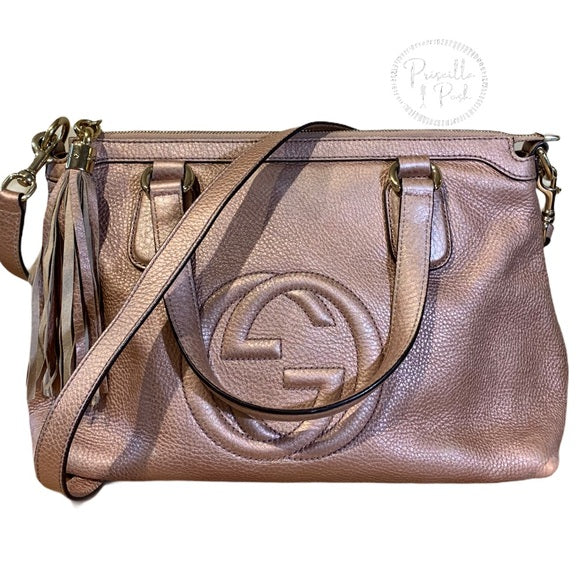 Gucci Metallic Calfskin Medium Soho Tote Bag Pink