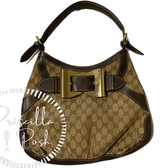 GUCCI QUEEN HOBO Shoulder Bag Brown Monogram Canvas w/Brown Leather Trim -  BOW!