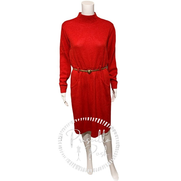 St. John Red Long-sleeve Sweater Dress Vintage