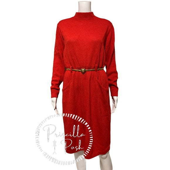 St. John Red Long-sleeve Sweater Dress Vintage Priscilla Posh St. John Red Long-sleeve Sweater Dress Vintage Priscilla Posh